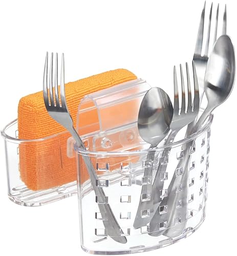 iDesign Organizador de plástico para fregadero de cocina cubiertos cubiertos organizador de utensilios y soporte de esponja 6 x 65 x 55 pulgadas