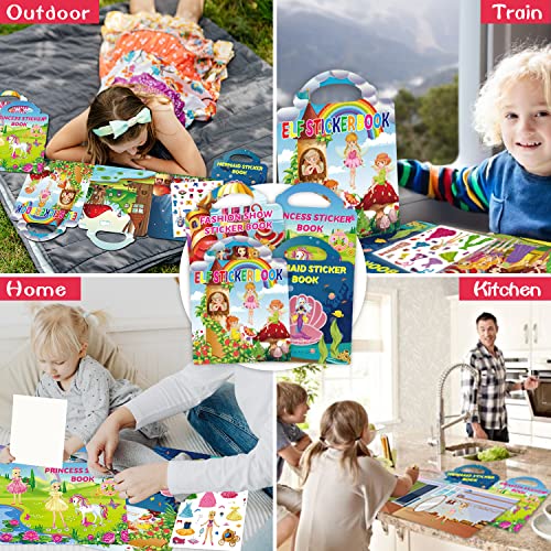 Sticker Books For Kids,4Sets Reusable Stickers Books : Princess,Mermaid,Ocean World,Fashion Show-Stickers Book For Toddlers Age 2-4,4-8 #TOP4