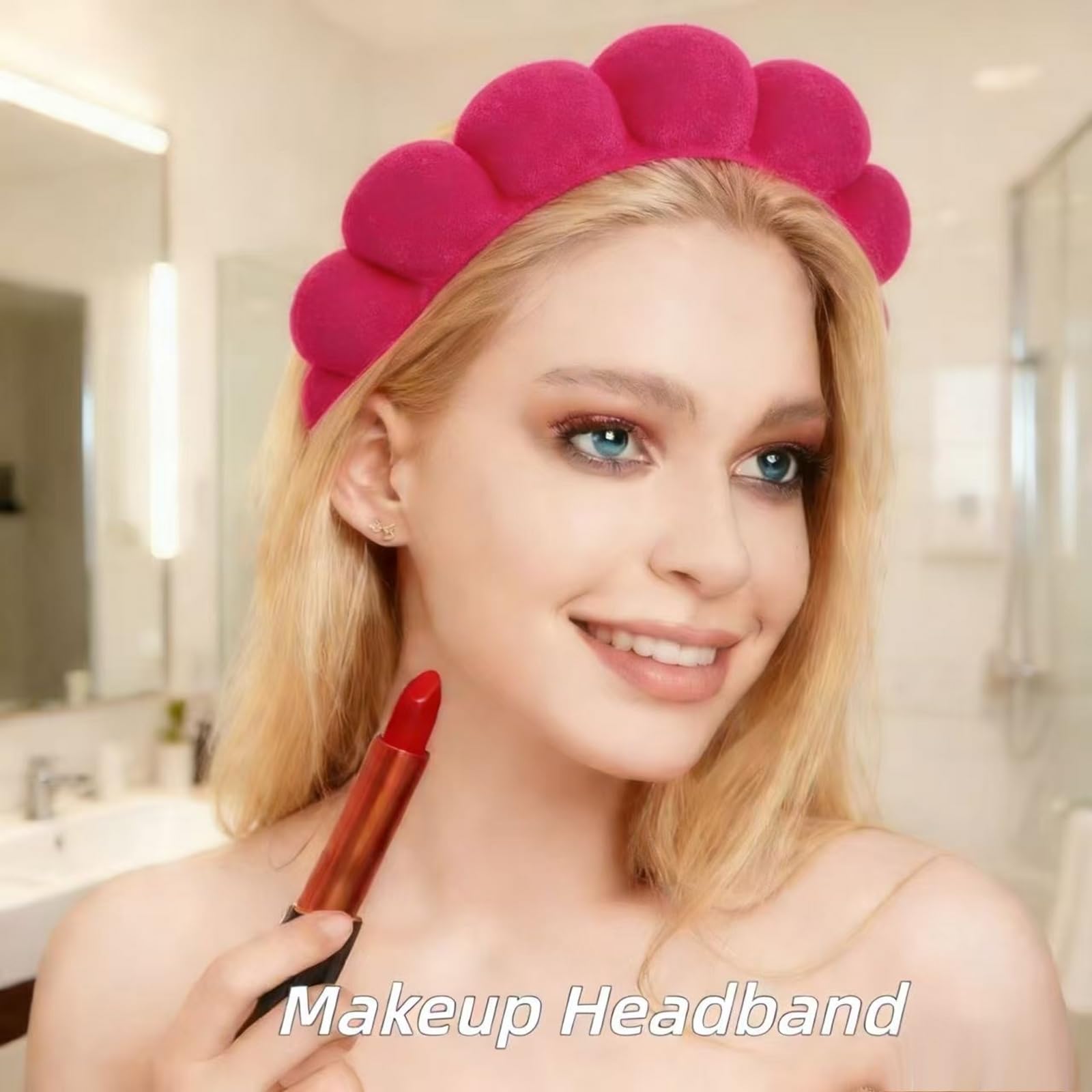 Juego de 7 piezas de spa, diadema facial y pulsera, accesorios para el cuidado de la piel, regalos de estilo universitario, accesorios para el cabello para mujeres y niñas (rosa intenso)