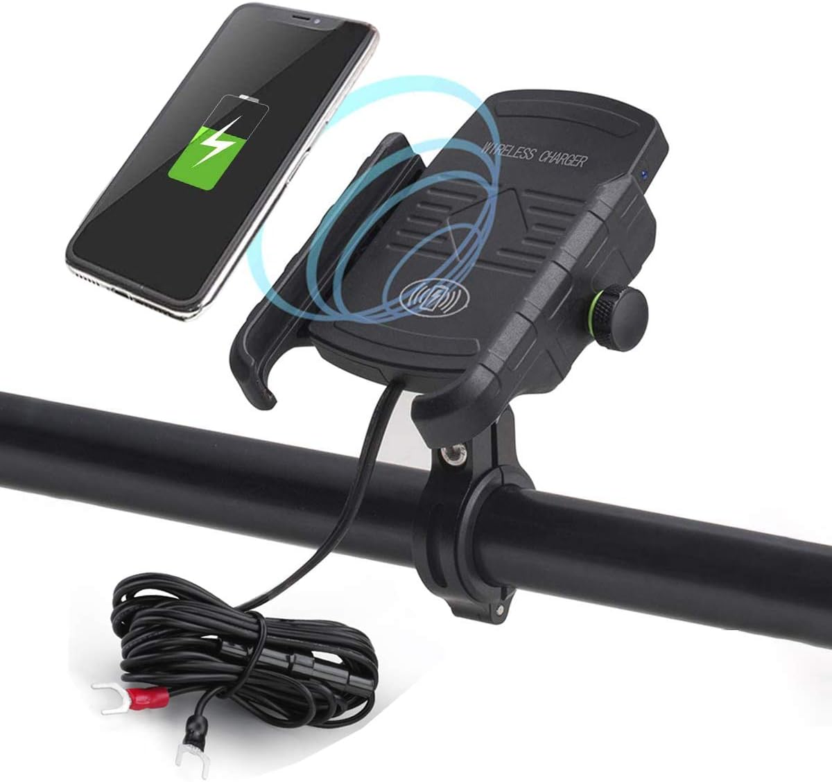 iMESTOU Motorcycle Wireless Charger Phone Mount Waterproof Handlebar Qi Charging Phone Holder 360 Rotatable for 3.5-6.5 Inch Cellphones Work with 12V/24V Vehicles