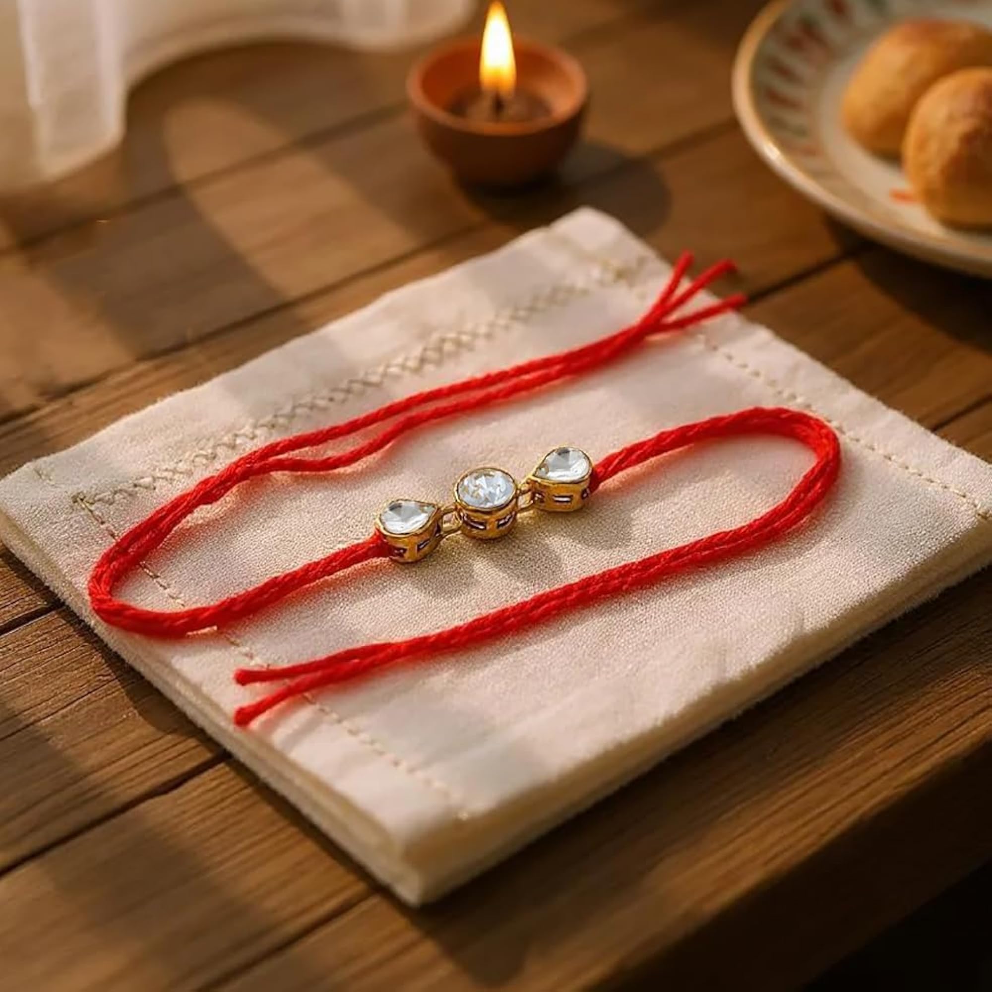Fancy Traditional Plated Red Thread Stone Rakhi Pack of 4