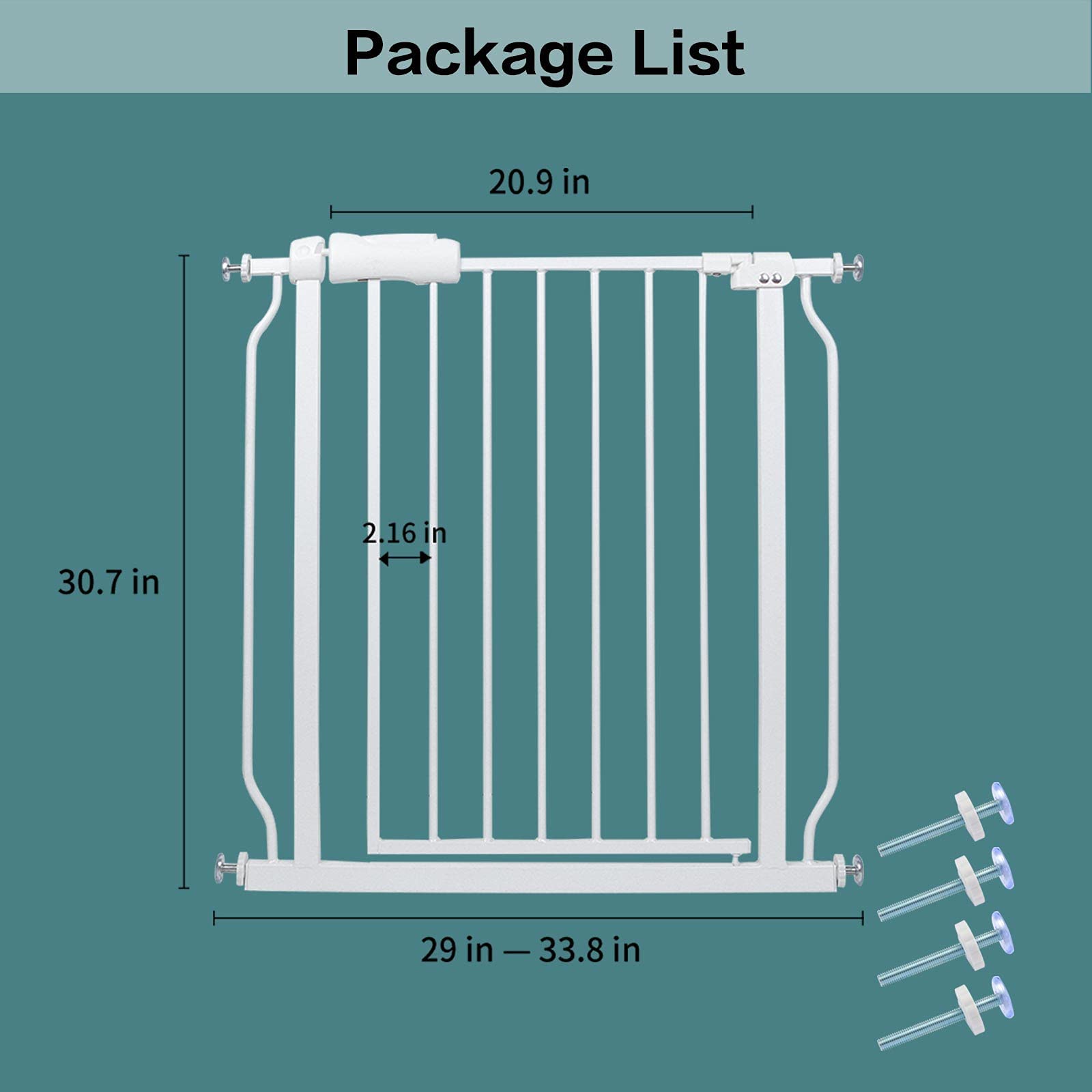 COSEND Narrow Baby Gate for Narrow Doorways Small White Tension Indoor Safety Gates Auto Close Walk Through Metal Dog Gate for The House Doorways Stairs (29.13"-33.86"/74-86CM, White)