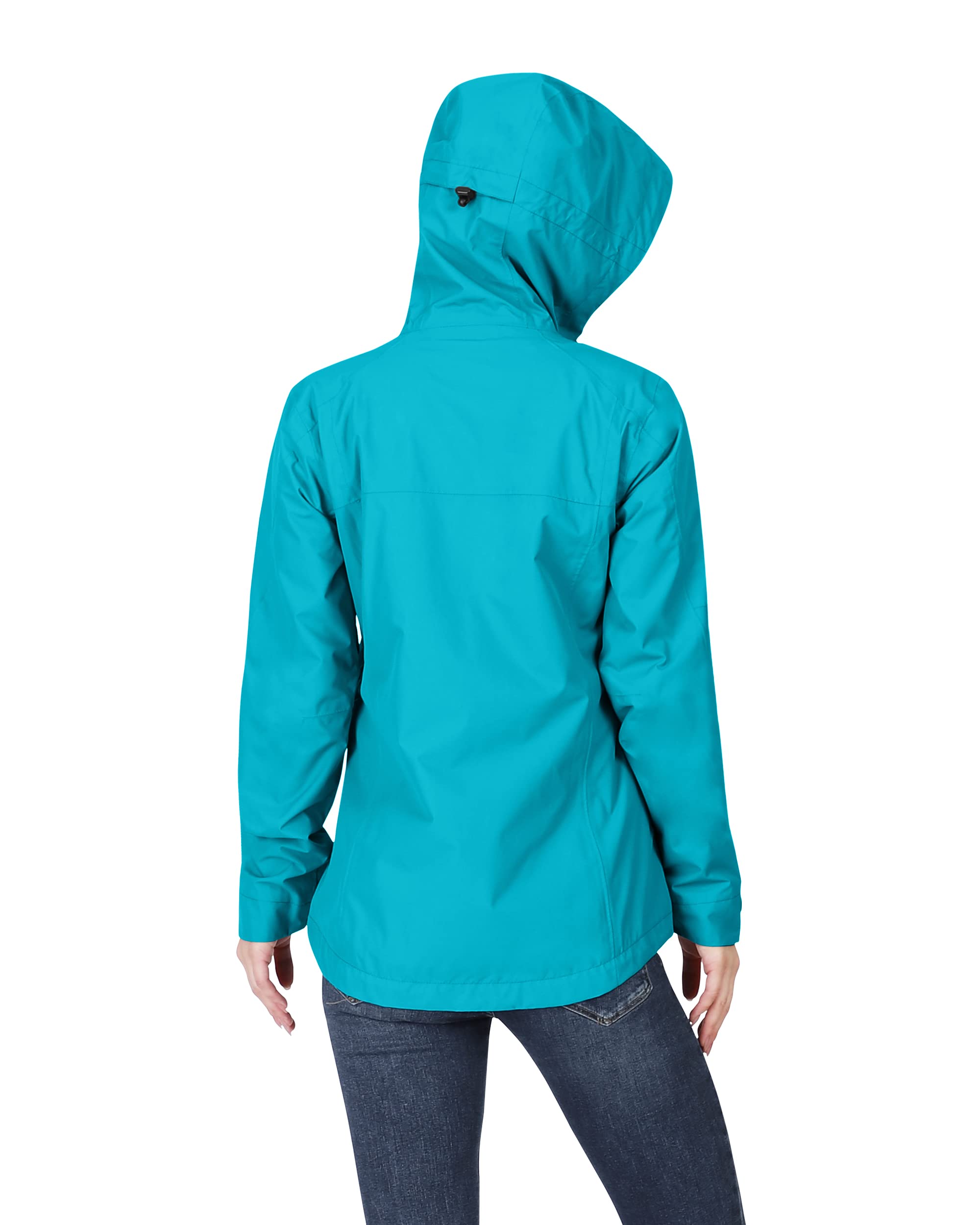 33,000ft Chaqueta impermeable para mujer, chaqueta de entretiempo transpirable, chaqueta ligera con capucha, cortavientos para senderismo, viajes, ciclismo, azul verde, 46