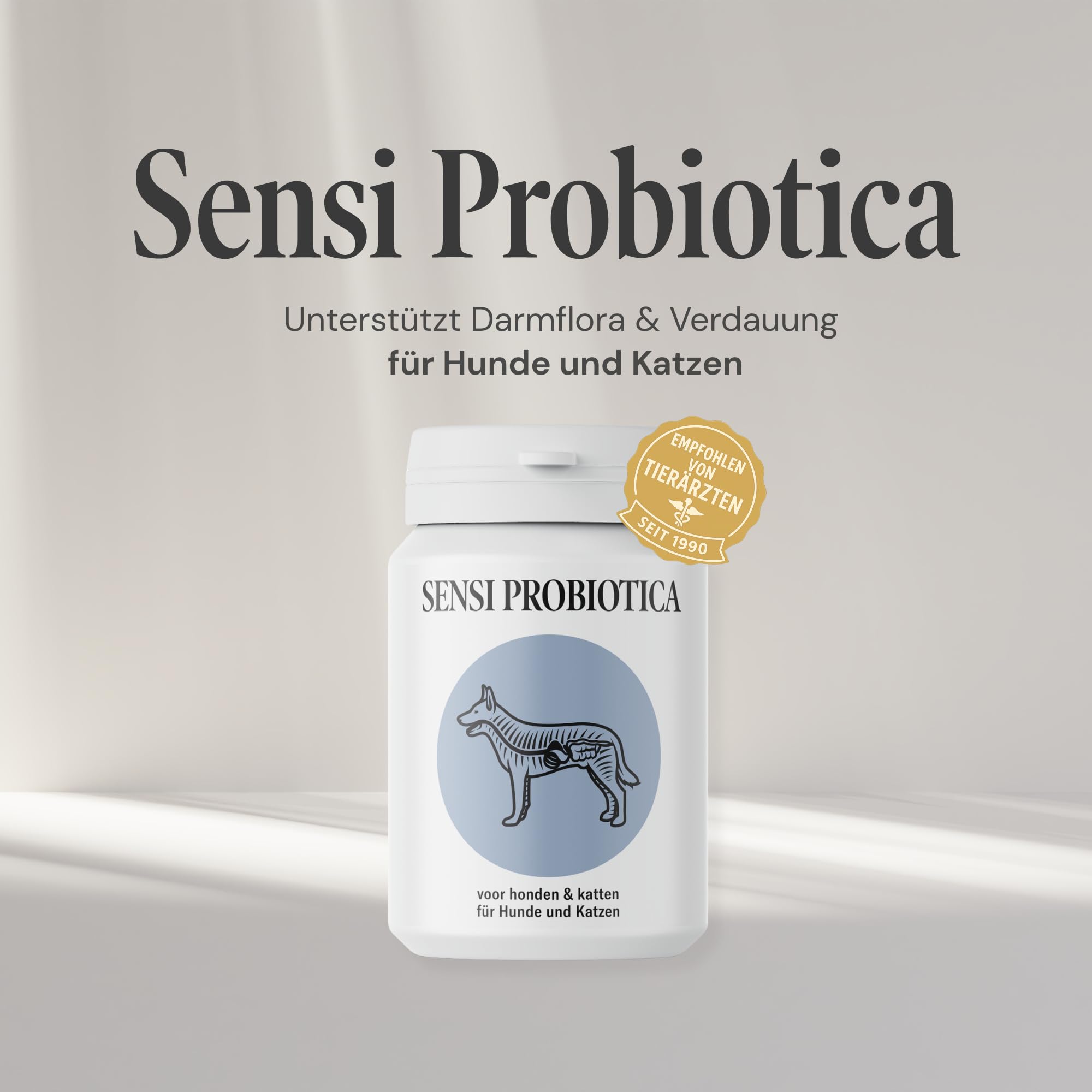 Probiotyk dla psów i kotów – wsparcie flory jelitowej przy miękkim stolcu i wrażliwym trawieniu – 15 probiotycznych szczepów bakterii + prebiotyki – 100 g proszku Sensipharm