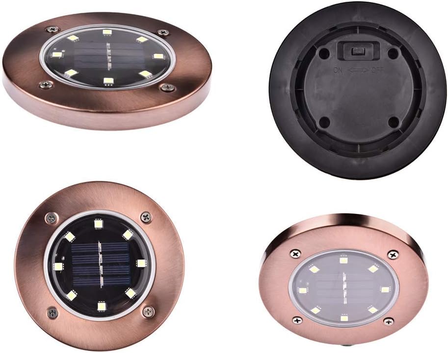 Solar Ground Lights 8 LED Disk Light Solar Powered Outdoor in-Ground Lights for Garden Driveways Lawn Yard Driveway Walkway Pool Patio Deck Pathway,6 Pack,White,Copper/Bronze Finish