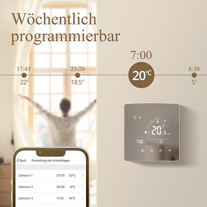 BEOK CONTROLS TGR85WIFI-WP WiFi Okos Padlófűtés Termosztát - Vízalapú Rendszerekhez, Tuya/Smart Life/Alexa Kompatibilis, Programozható