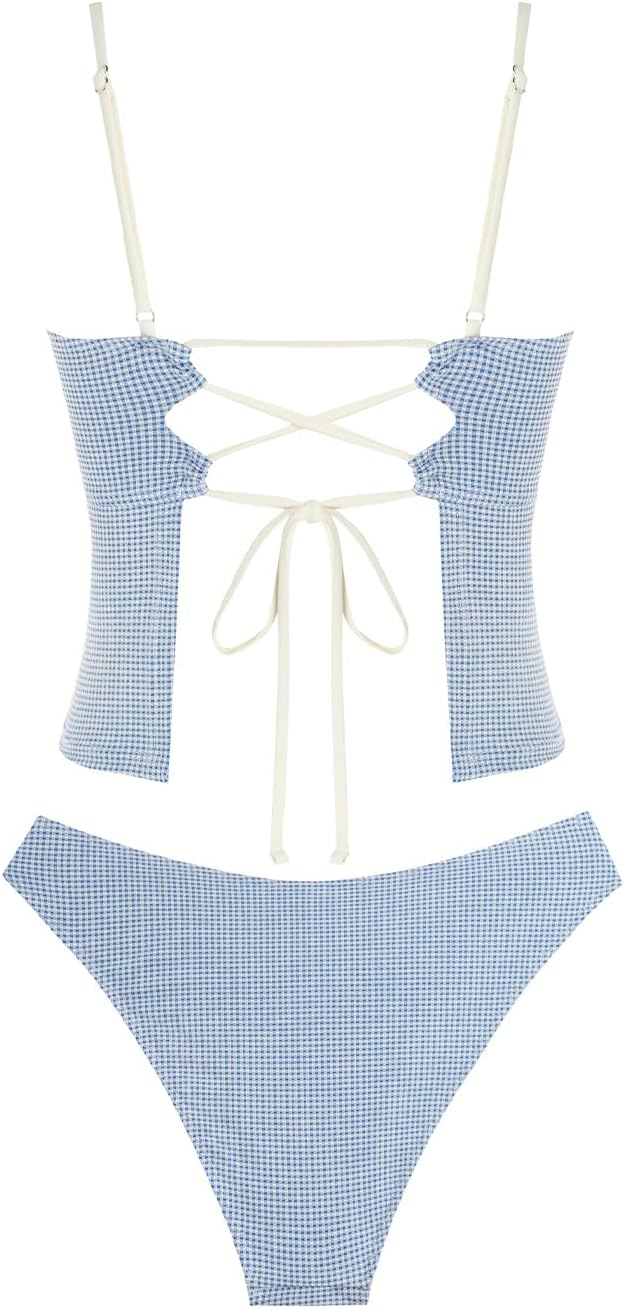 ZAFUL Cute Tankini Swimsuits for Women Retro Y2K High Cut Two Piece Bathing Suit 2026 Beach Swimwear