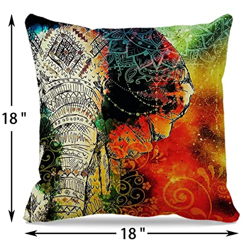 Elephant Themed 18″×18″Set Of 4 Mandala Indian Elephant Modern Abstract Bohemian Hippie Throw Pillow Case,Home Bedroom Living Room Office Sofa Couch Bed Decor,Gifts For Girls Women Sister Daughter #TOP2