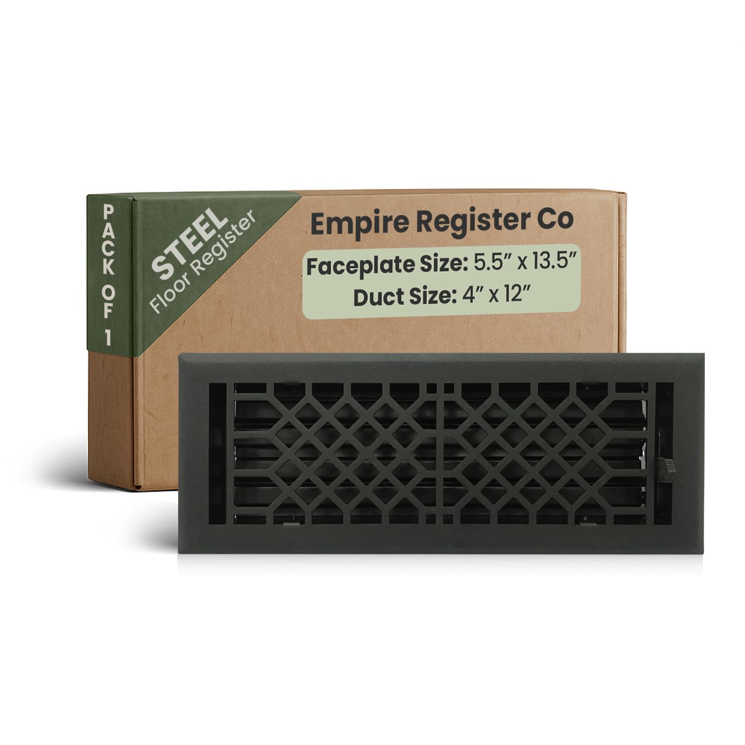 Empire Register Co, Steel Floor Register - 4x12 inch, Antique Style Design, Textured Black Finish, Heavy Duty Walkable Steel Floor Vents, Metal Damper
