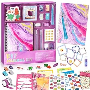 PERRYHOME DIY Journal Kit, 48pcs Journal Set for Teenage Girls and Scrapbook & Diary Supplies Set, Journaling Art Crafts Kit Teen Girl Birthday Gifts Ideas for 8-14 Years and Up – Purple
