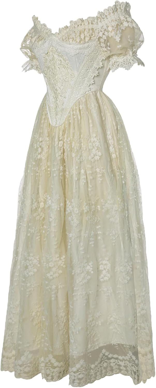 Regency Dresses for Women Luxurious Embroidery Lace Empire Waist Victorian Dress - Image 4