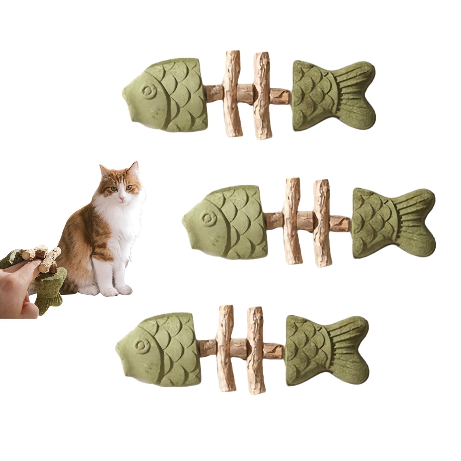 Sttlejura Fishbone-Shaped Cat Chew Toy- Natural Wood Dental Health Toy for Teeth Cleaning, Interactive Play for Indoor Cats, Boredom Relief for Kittens & Adult Cats (Catnip.)
