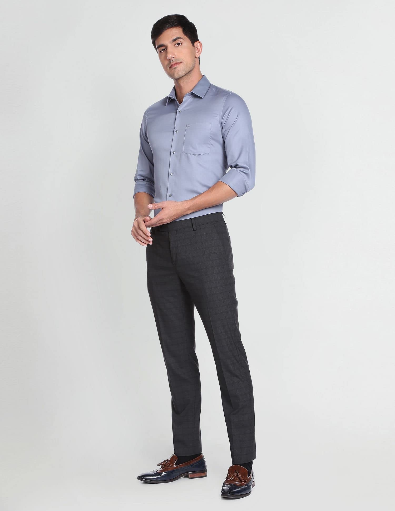 Arrow Smart Flex Glen Check Formal Trousers Black 2