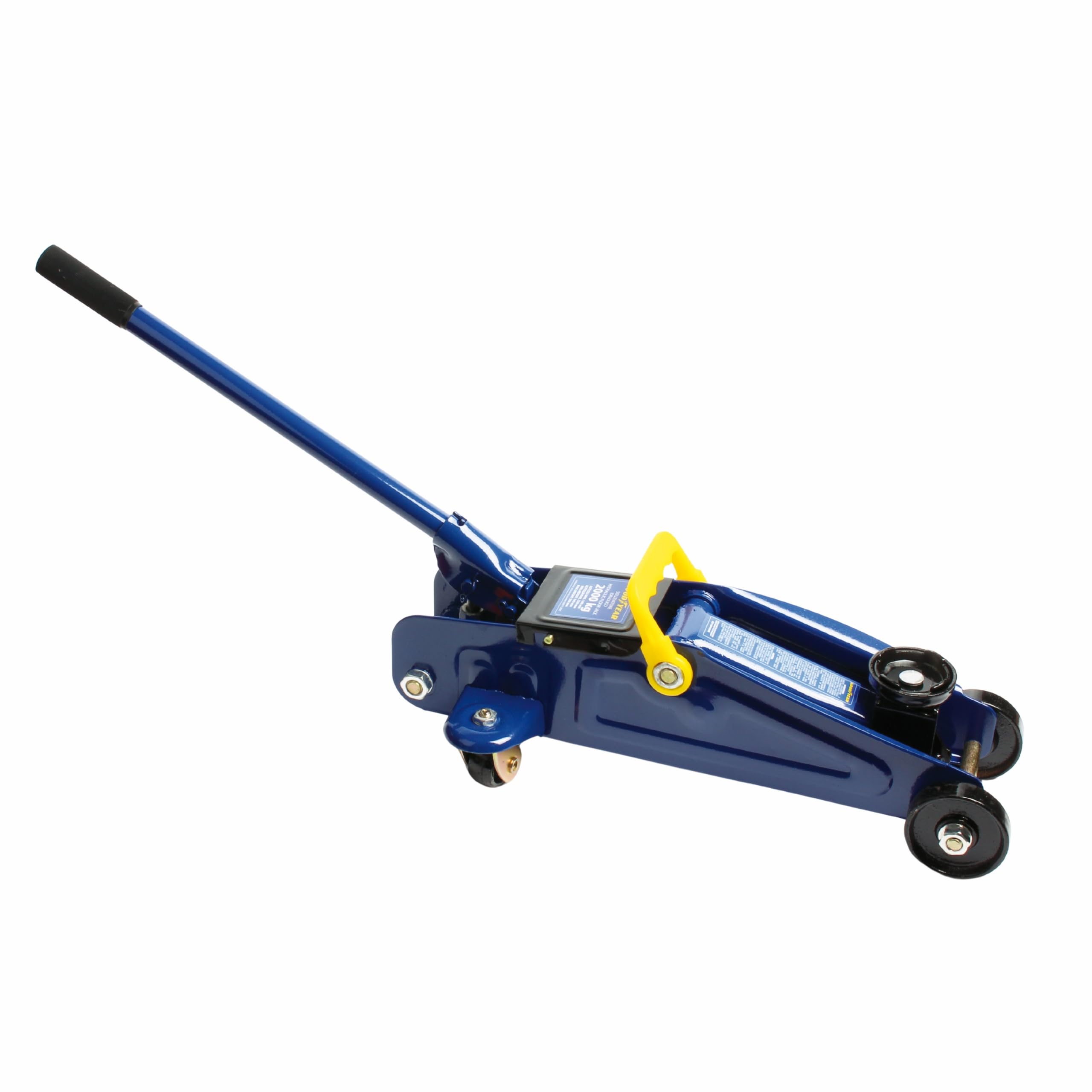 Goodyear 77468 Cric Idraulico Trolley 2 Ton, con Carrello e Ruote Piroettanti 360°, Telaio e Braccio in Acciaio, Leva Disinseribile con Maniglia in Gomma