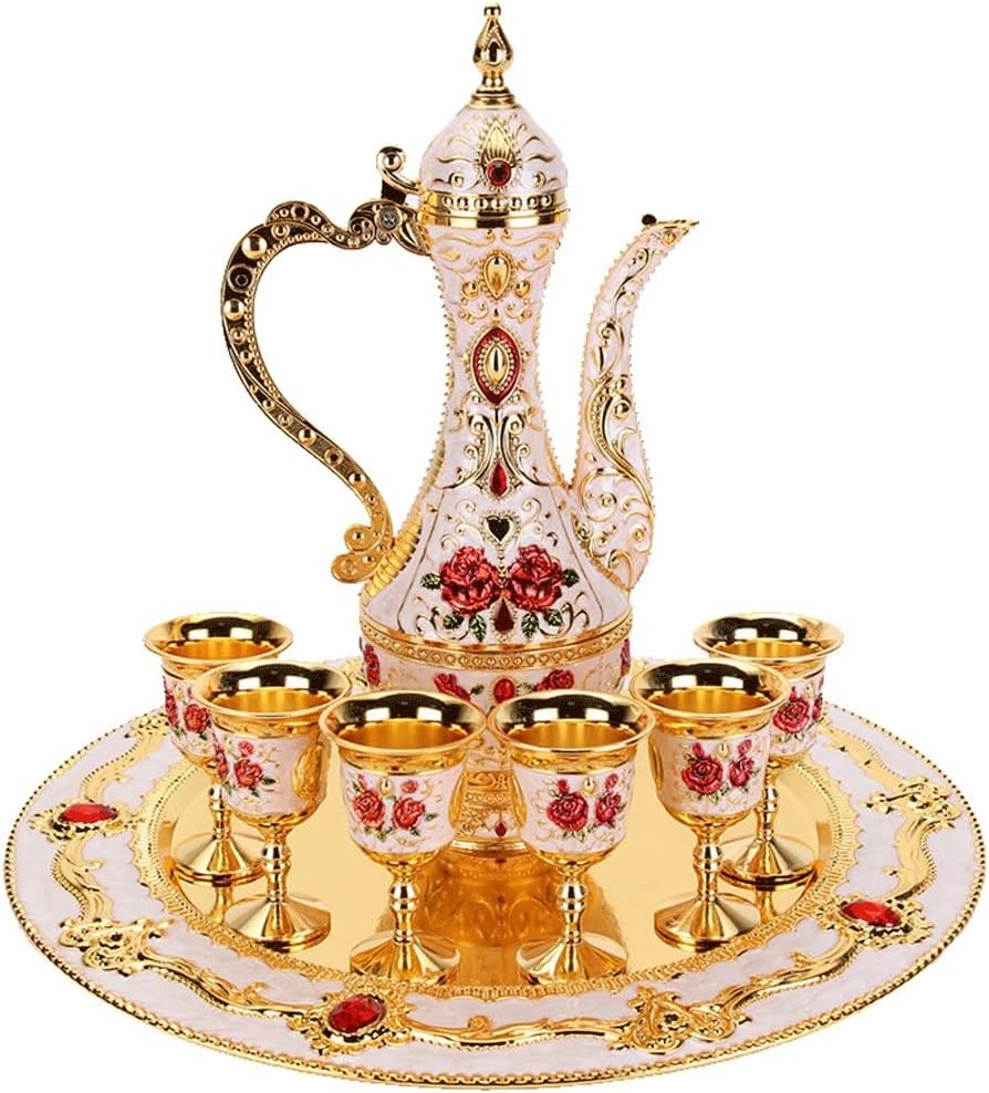 European Imitation Antique Ceramic Wine Glass Pot Creative Metal Gift Set