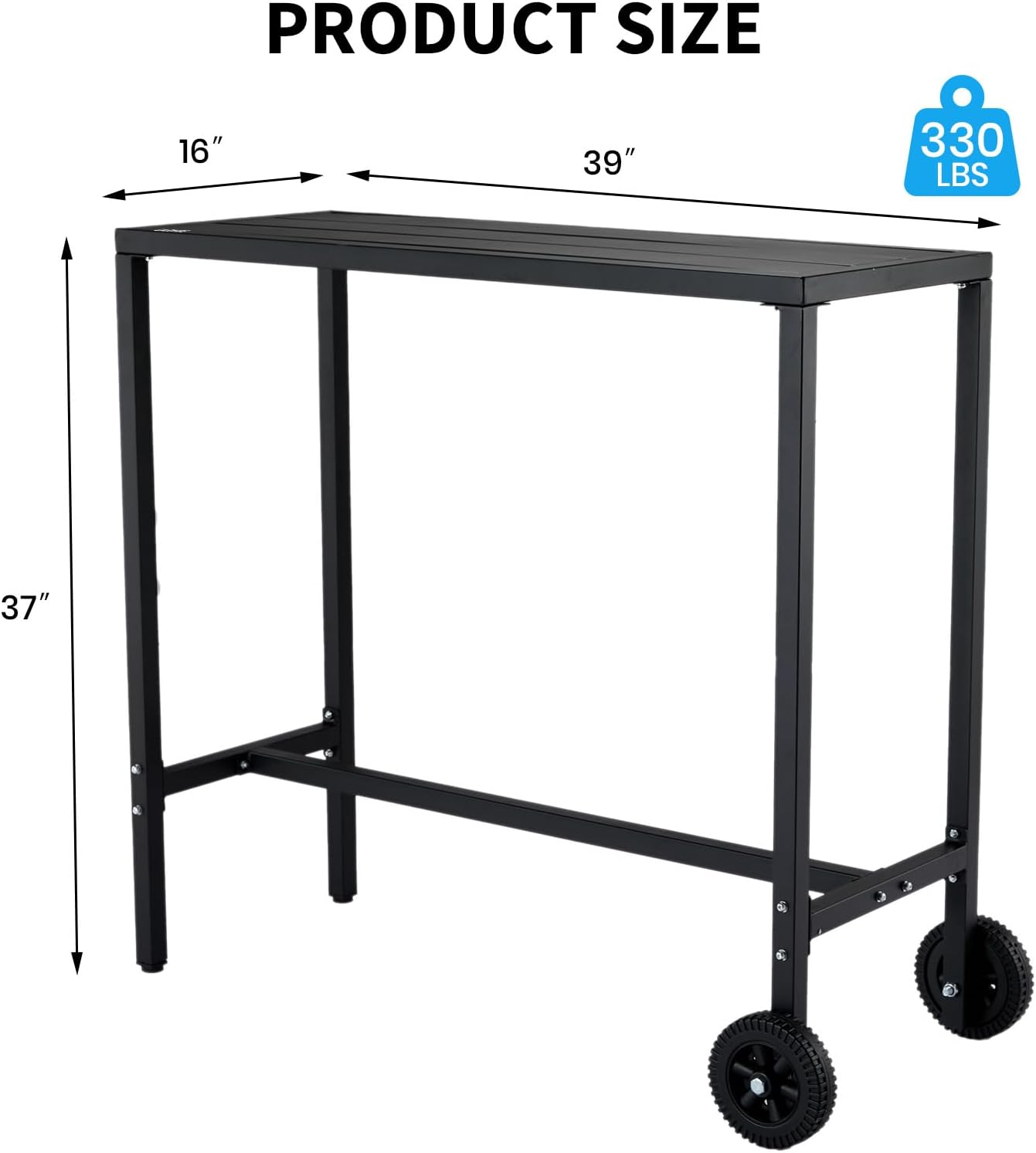 Garvee Outdoor Bar Table, 39 inch Counter Height Table with Wheels & Adjustable Leveling Feet,Bar Table for Kitchen, Home Bar, Patio, Balcony,Black