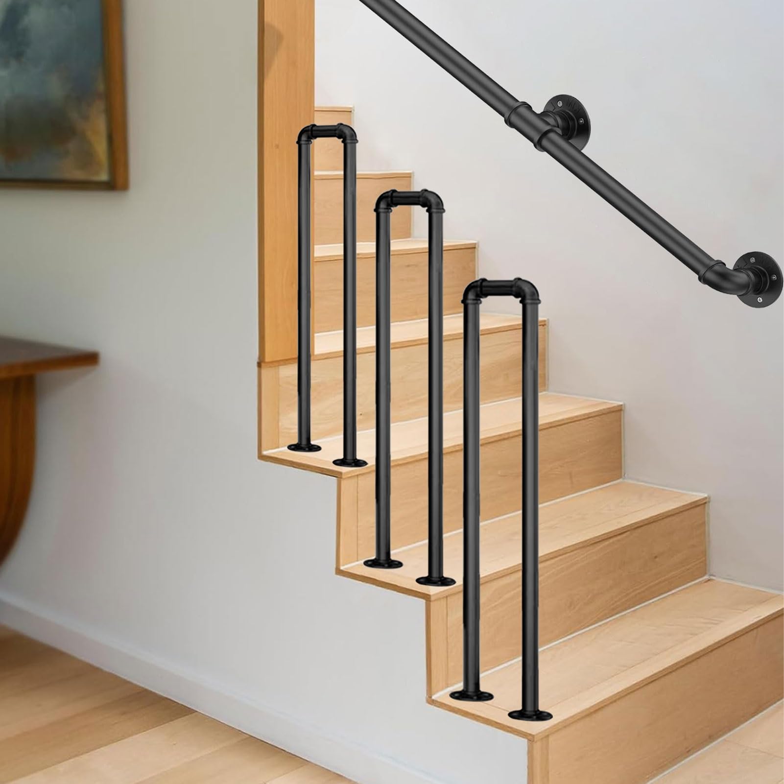 LWJSOCP U Shaped Stair Handrail Indoor & Outdoor with Installation Kit Metal Banister for Attic Porch Terrace Corridor 75cm (2.5ft)