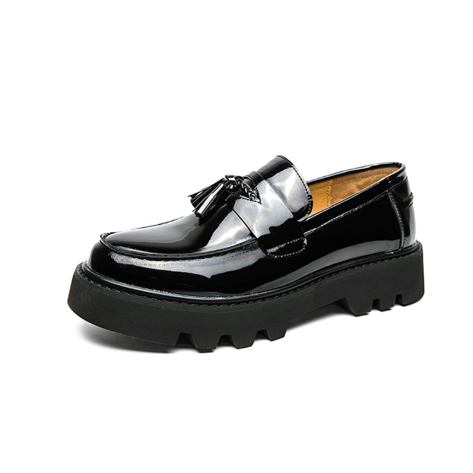 Mocasines con Borlas para Hombre Charol Plataforma Chunky Zapatos de Vestir Punk Tachuelas Slip-On Casual