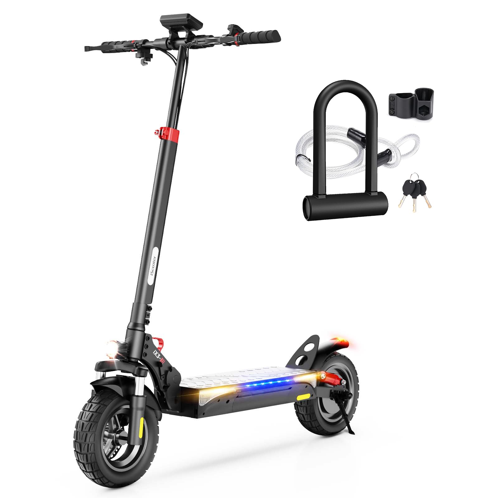 iScooter iX3/iX4 Electric Scooter, 10" Off Road Tires, 800W Motor E-Scooter Up to 25/28 Miles Range,Top Speed 25/28 MPH, Adjustable Handlebar Height,Folding Commuting Electric Scooter for Adults