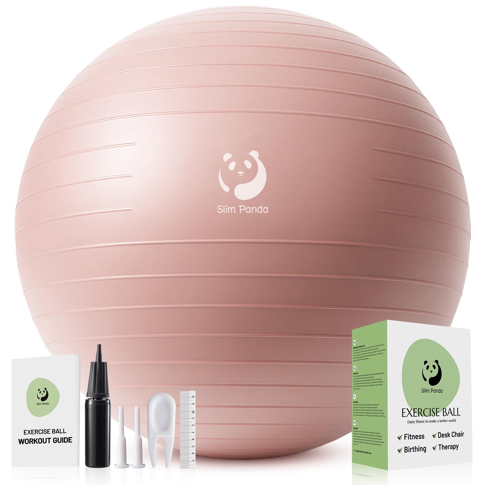 Slim Panda Anti-Burst Exercise Ball - Heavy Duty Stability Ball for Yoga & Fitness - Non-Slip Yoga Ball for Core Training & Posture - Includes Pump