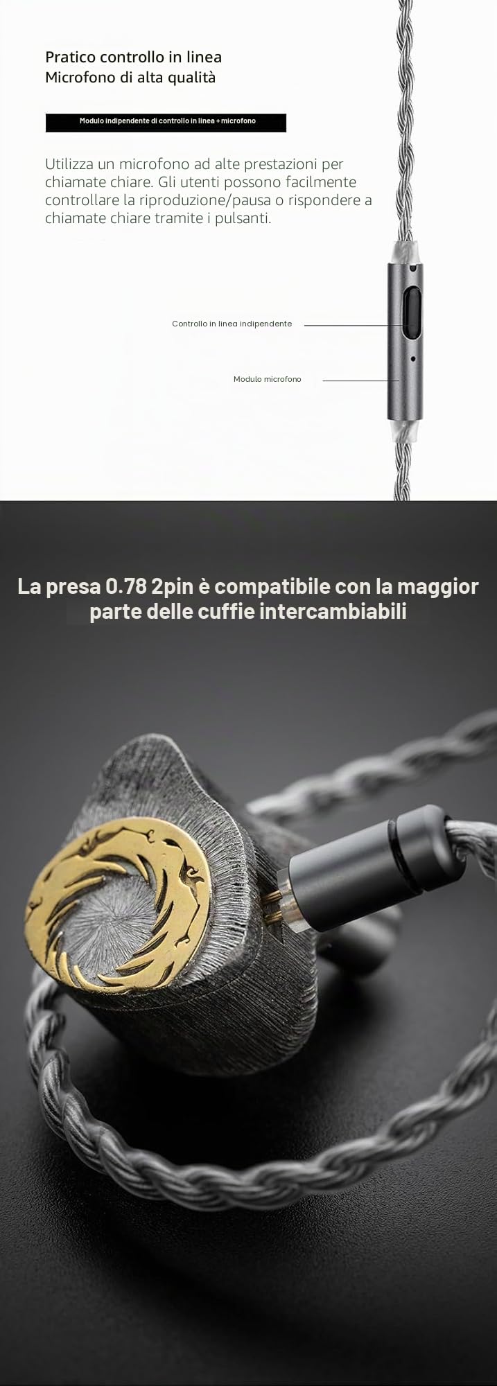 Moondrop MC2 Cavo di aggiornamento per microfono 3.5 mm 0.78 mm 2pin Cavo di aggiornamento per cuffie