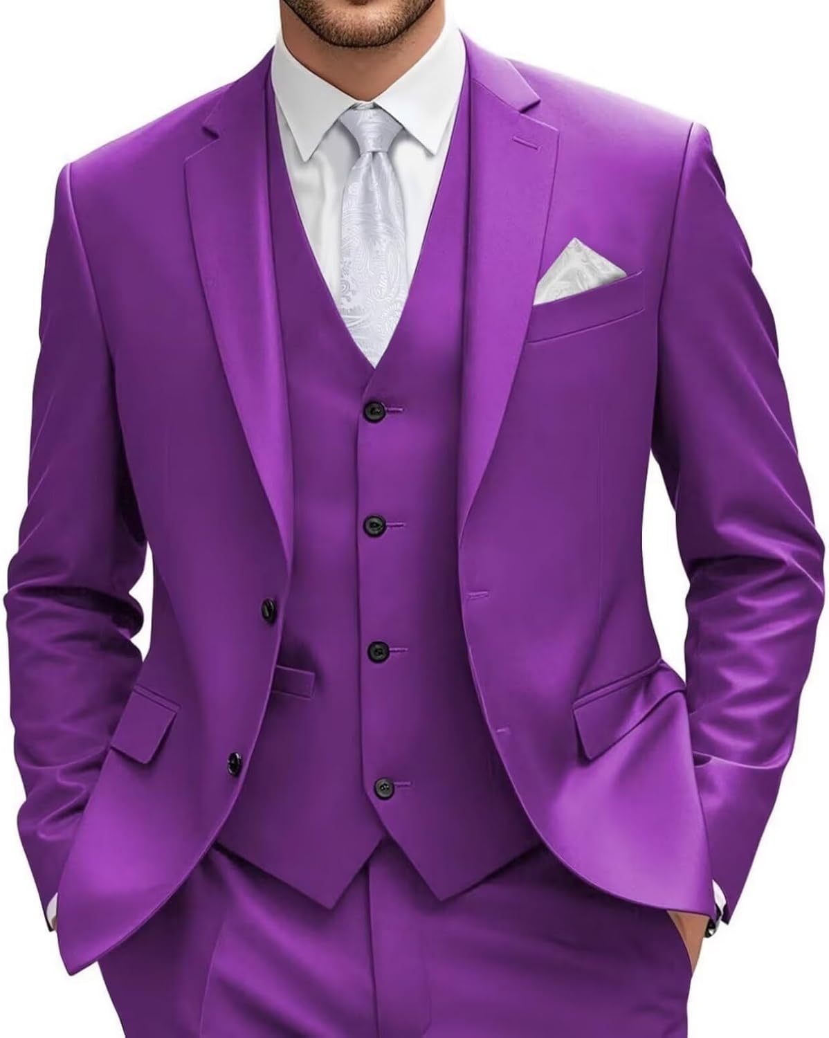 Suits for Men Slim Fit 3 Piece, Slim Fit Men's Suits Tuxedo for Men Wedding Prom Formal Business Blazer Pants Suit Set