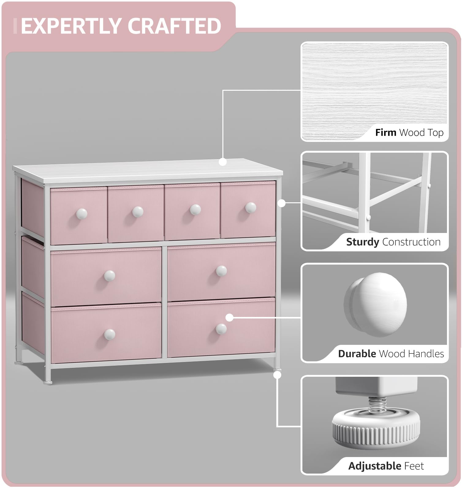 Amazon.com: Sorbus Fabric Dresser for Kids Bedroom - Chest of 8 Drawers,  Storage Tower, Clothing Organizer, for Closet, for Playroom, for Nursery,  Steel Frame, Fabric Bins