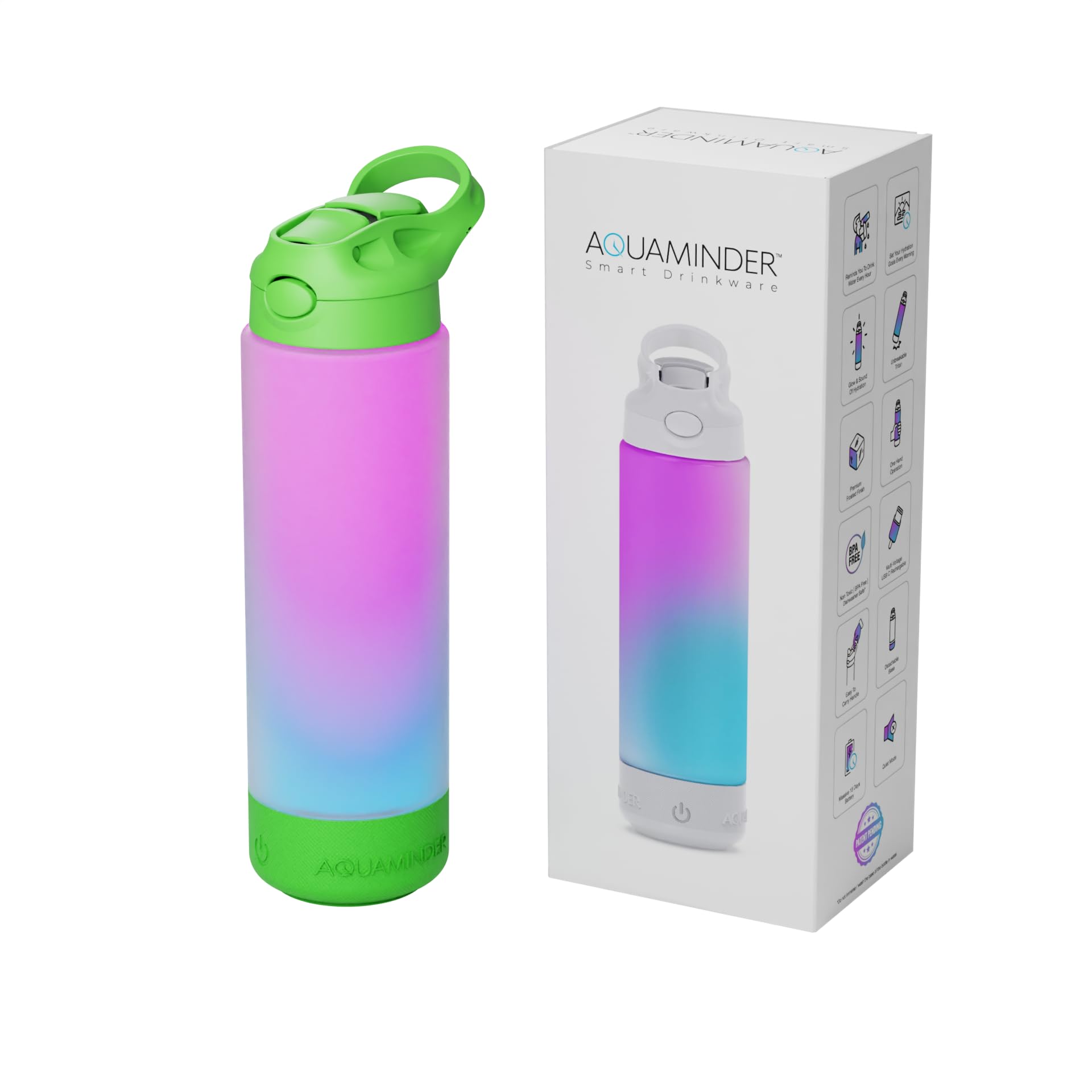 Aquaminder Water Bottle Glows & Beeps to Remind You to Drink More 770 ml Sipper Bottle For Adults and Kids Easy Grip Frosted Tritan Plastic Home Gym Office Yoga (Green)