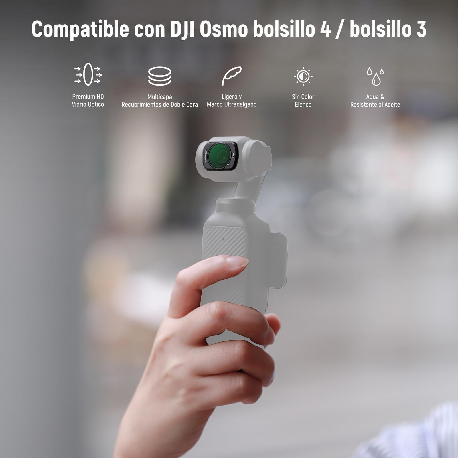 NEEWER Magnético CPL Filtro Compatible con dji Osmo Pocket 3 / Pocket 4 / Xtra Muse, Kit de Accesorios para Cámaras de Acción con Filtro Polarizador Circular y 2 Protectores de Pantalla