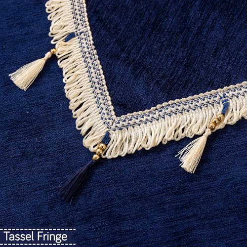 Image of HOKIPO 'Serenity Tassel' Chenille 2 Seater Sofa Cover with Tassel - Sapphire Navy (IN-891-NBL)