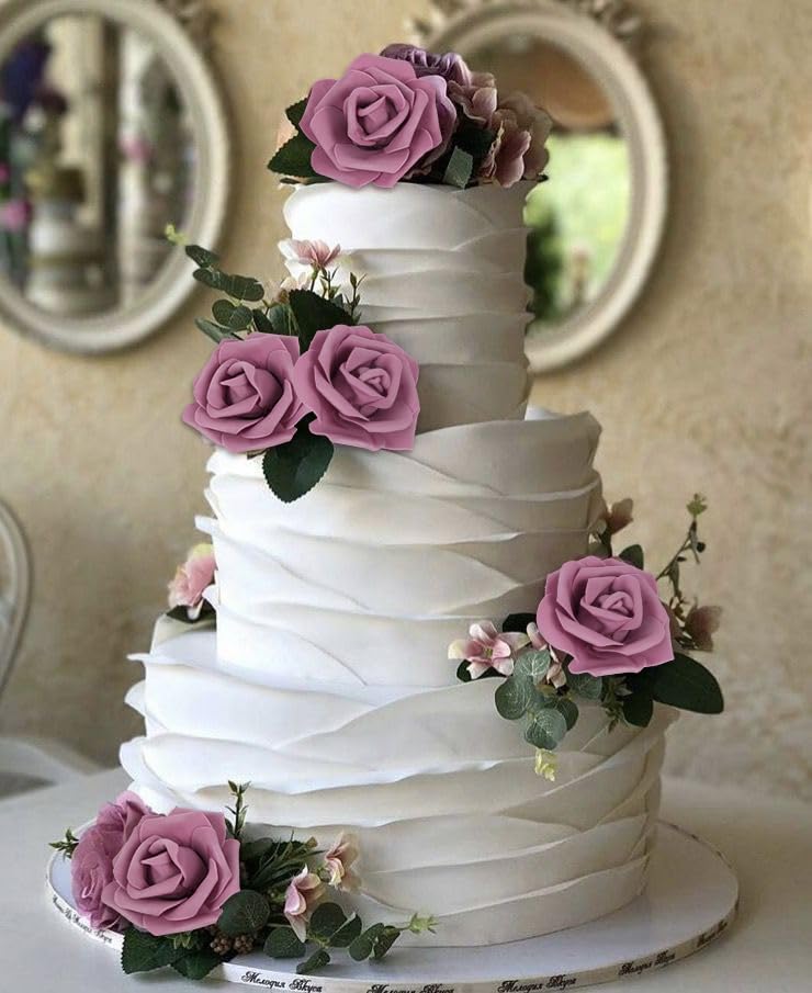 IPOPU Artificial Rose Flower Heads, 100pcs Dusty Rose Foam Fake Roses Bulk 3inch Stemless Faux Flowers for DIY Wedding Baby Shower Centerpieces Arrangements Party Tables Home Decor (Dusty Rose) - Image 4