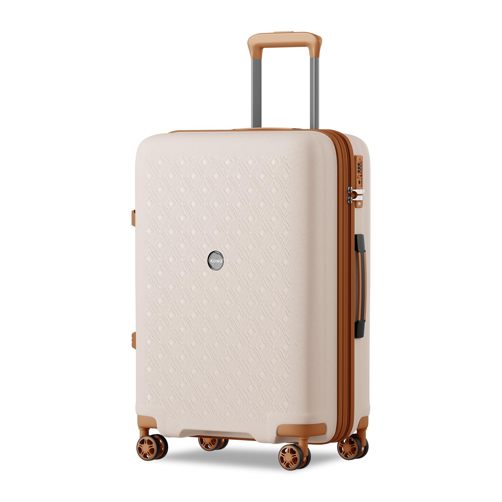 KONO Valigia Media in PP Rigida 65 cm - Trolley 20 kg Leggero Espandibile con Ruote 360° TPE, Portabicchieri Integrato e Serratura TSA (24", Beige/marrone)