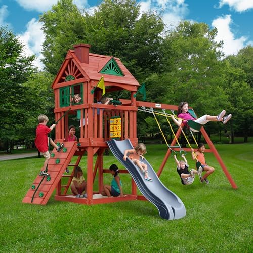 Gorilla Playsets Nantucket II Wood Swing Set with Wood Roof, Two ...