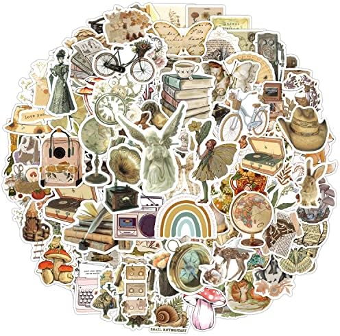 Vintage Stickers 100 pcs Aesthetic Sticker Pack Cute Stickers for Adults Teens Kids Waterproof Vinyl Decals Vsco Stickers for Water Bottle Laptop Scrapbooking Journaling Computer Phone Case Suitcases