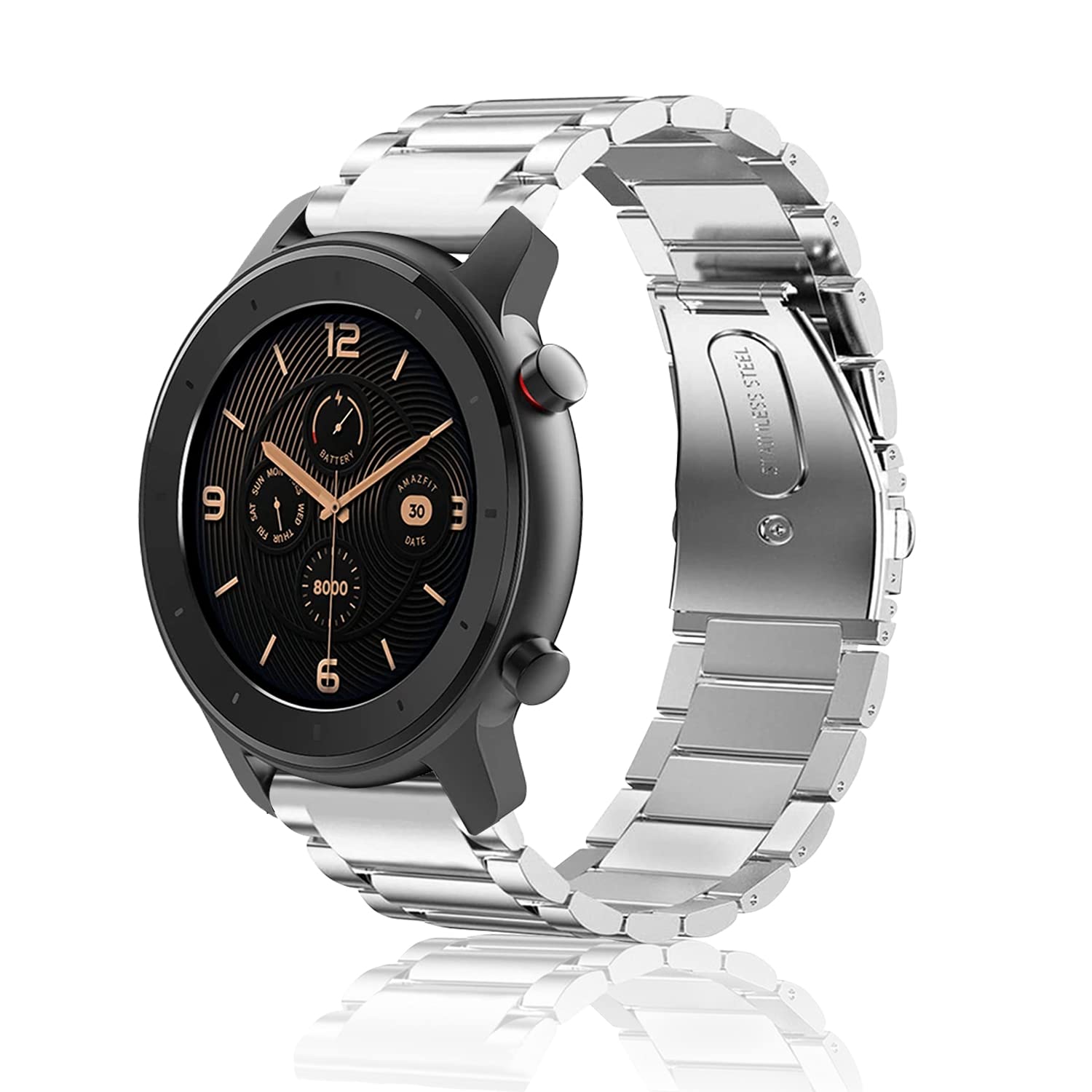 Cinturino Metallo Per Amazfit GTR 4/3/2 - Maglia Intrecciata Acciaio Inox - Regolabile (Nero) - Foto 2