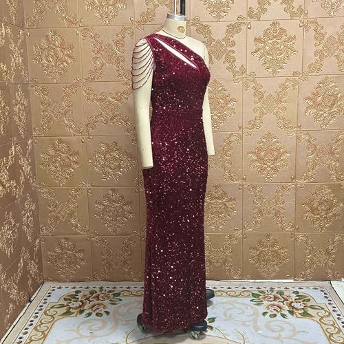 Image of Cololura Women Sequin Elegant Sexy One Shoulder Tassel Mermaid Bodycon Cocktail Evening Dress