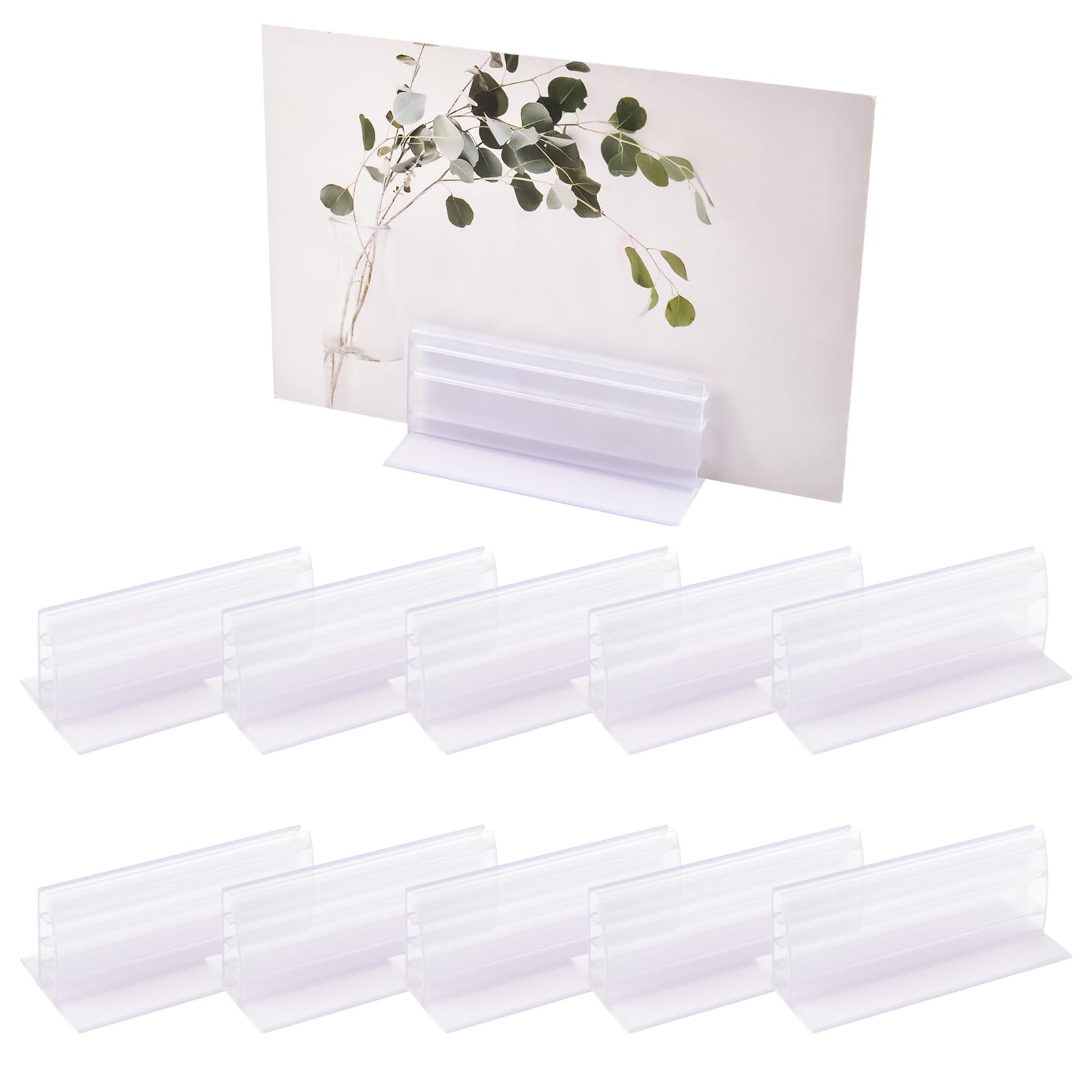 WANDIC 10pcs Acrylic Panels Holder, 2.95”*1.57”*1.18” Self Adhesive Sneeze Guard Holder with White Foam Tape Acrylic Stand for Cards Photos Display