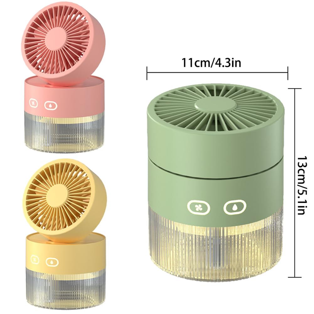 Mini Ventilatore Personale Nebulizzatore Con Luce Notturna, Ventilatore Pieghevole Ricaricabile Tramite Usb Con Umidificatore, 3 Velocità, Serbatoio Dell'acqua Da 350 Ml (Pink)