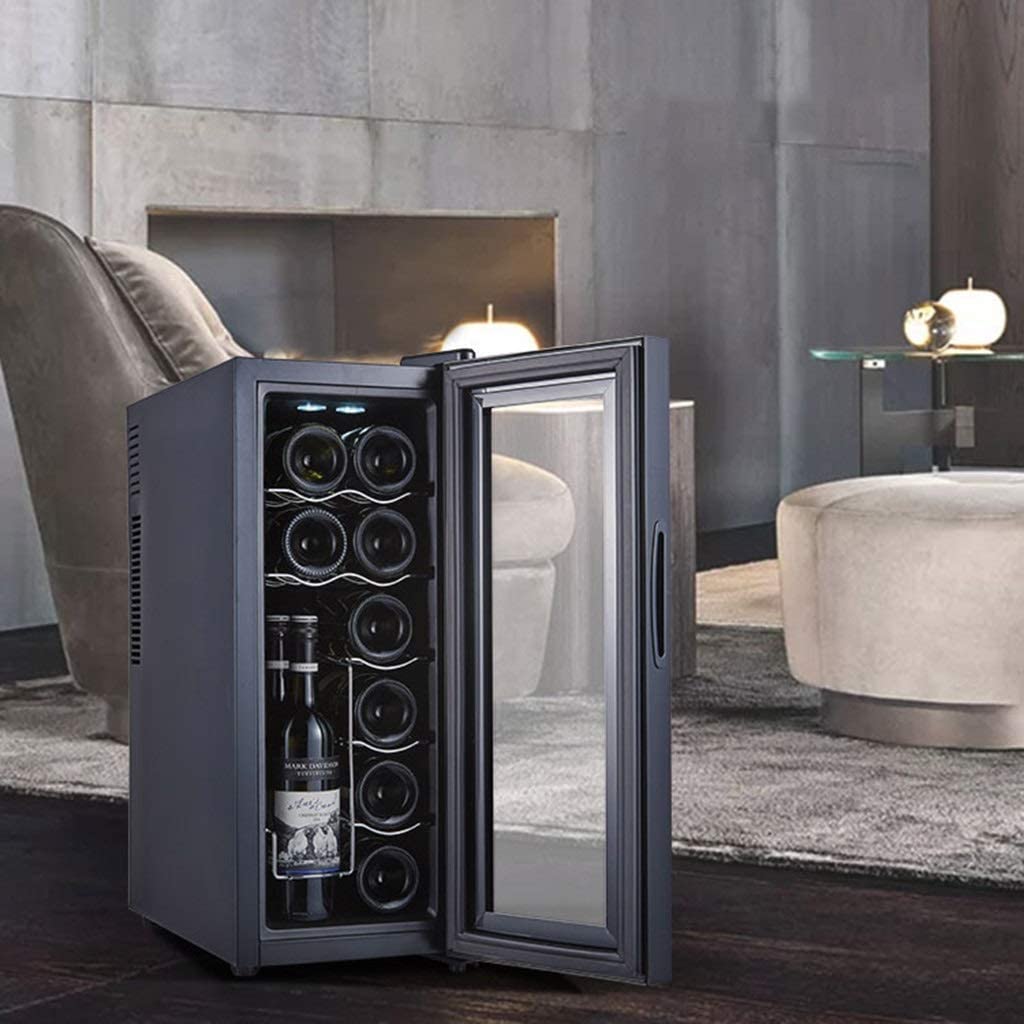 Vinoteca para 12 Botellas, Enfriador Independiente, para Vinos Tintos/Blancos, Cerveza Y Champán, Pantalla Digital De Temperatura, Puerta De Cristal Templado.