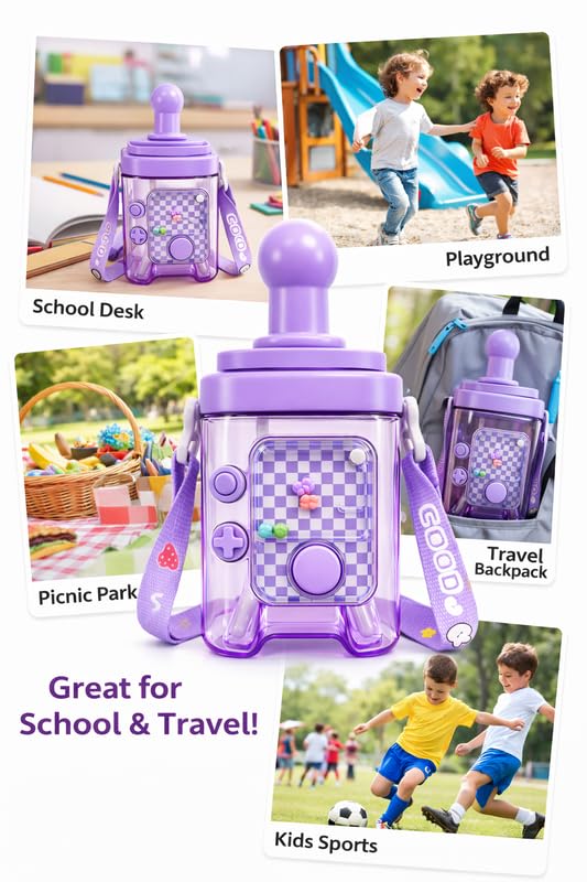 Image of Raawan Kids Water Bottle 700ml with Built-in Game | Leak-Proof Sipper Bottle for Boys & Girls | BPA-Free, Durable School & Picnic Water Bottle | Easy to Carry | Purple
