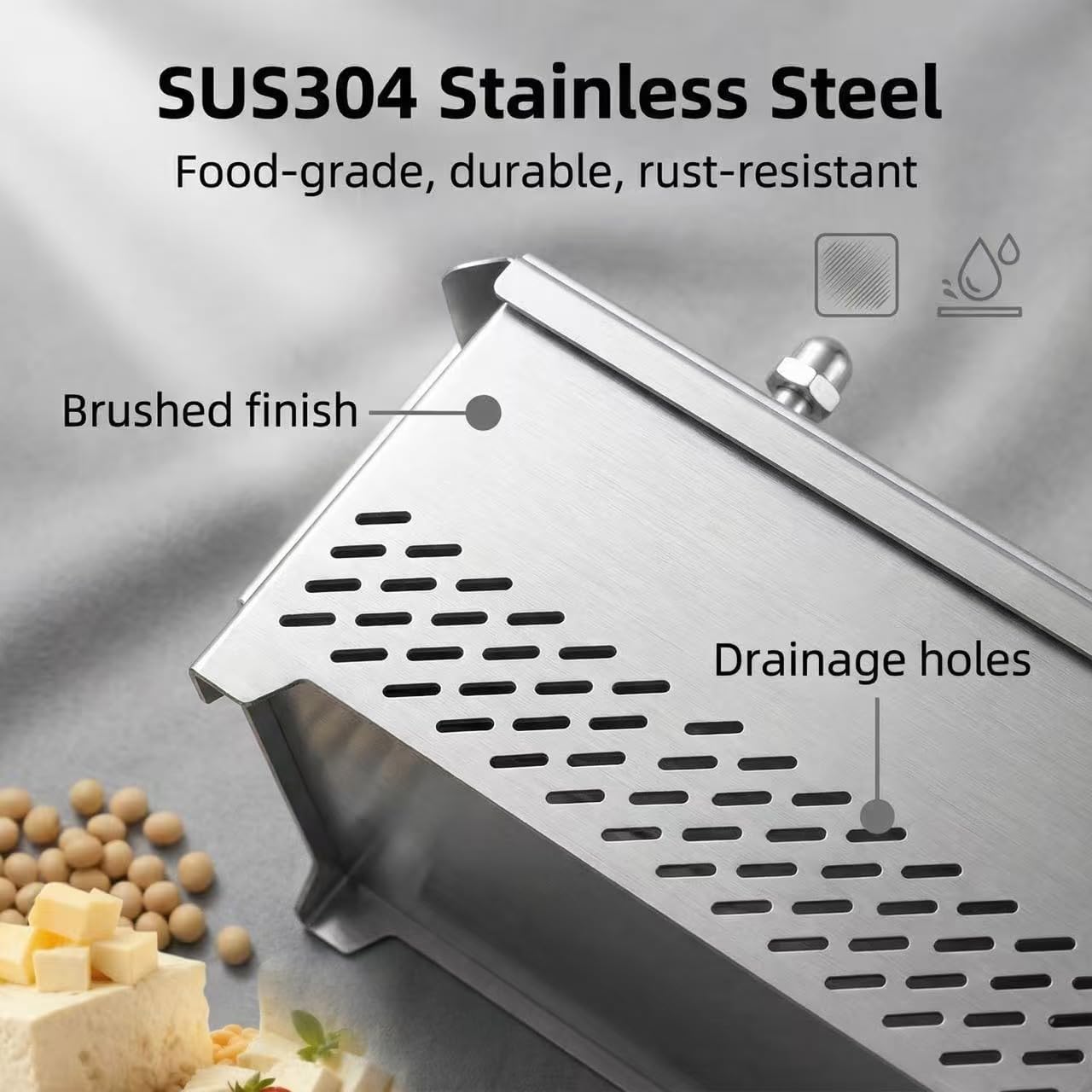 Tofu Press -304 Stainless Steel Cheese Press, Paneer Make and Vegetarian Tofu Press, Heavy Pressure Adjustable,BPA Free, Dishwasher Safe for tofu Maker and ham Press,Meat pressing (6.3*4.7*4.8 in)