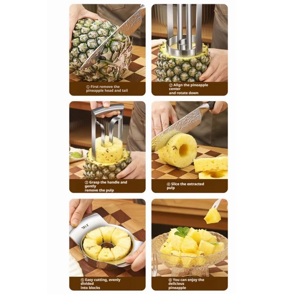 Descorazonador y cortador de piña de acero inoxidable 2 en 1, herramienta profesional de corte de piña con mango antideslizante, pelado sin esfuerzo para piñas frescas, apto para lavavajillas