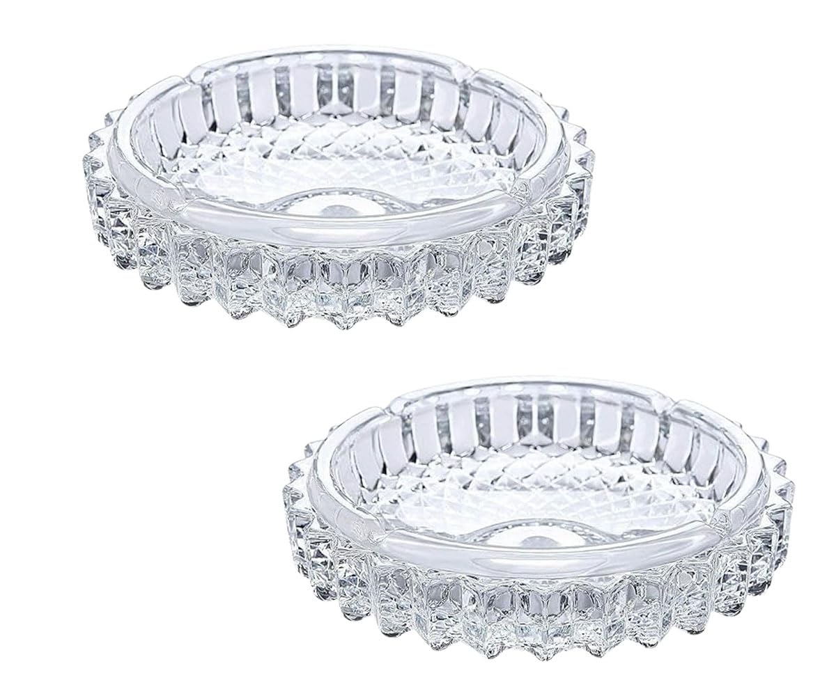 Satre Online And Marketing Clear Glass Round Ashtray Set Of 2, Ashtray For Smoking, Cigarette Ashtray Set, Stylish Ashtray - 2 Pcs