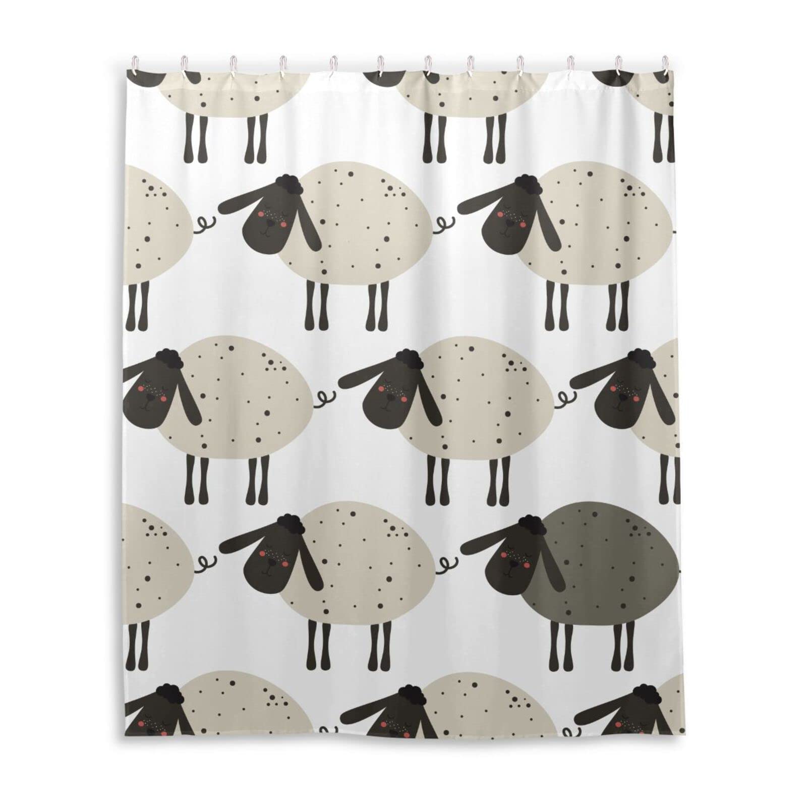 JUMBEAR Sheep Shower Curtain, Waterproof Fabric Shower Curtain Set with 12 Hooks for Bathroom, Hotel, Spa, 60 x 72 Inch