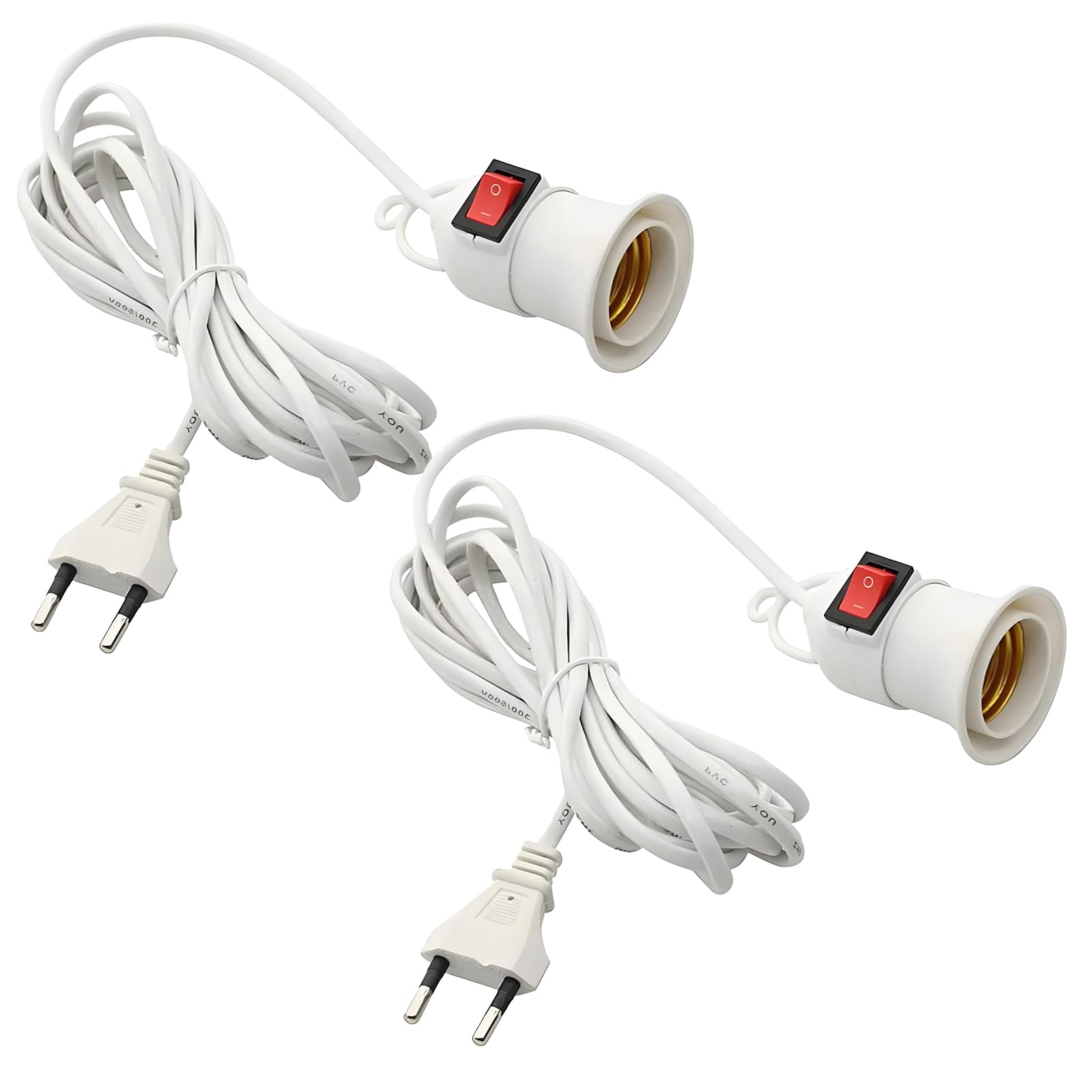 Leloco 2 Stück E27 Lampenfassung mit Kabel und Schalter, E27 Fassung mit 4M Netzkabel und EU Stecker für DIY-Projekte, Steh- & Hängelampen, DIY-Leuchte usw Weiß