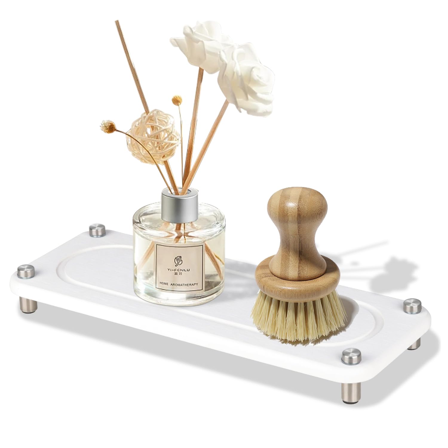 JETOHIX 28 x11.2 CM Sink Caddy Instant Dry Sink Organizer,Diatomaceous Earth Stone Sink Tray Bathroom Counter Organizer with Stainless Steel Feet Protection for Modern Home Bathroom Kitchen White