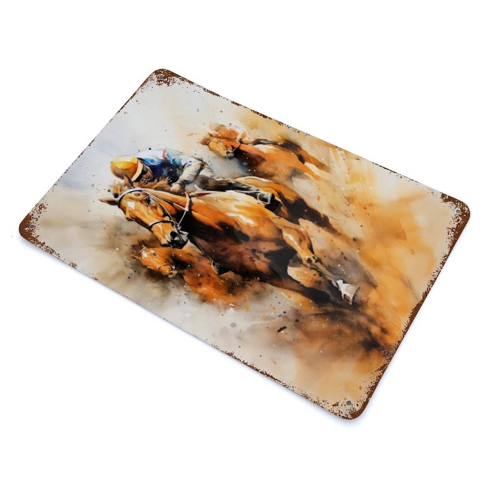 Horse Riding Sport Art Vintage Rust Metal Sign 11.8"x7.9", Farmhouse Wall Decor for Garage, Pub Or Kitchen