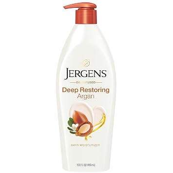 Jergens Deep Restoring Argan Oil Body Lotion For Dry Skin, 16.8 fl oz | Vitamin E, Restores Hydration, Long-Lasting Moisture, Lightweight Feel, Fast Absorption