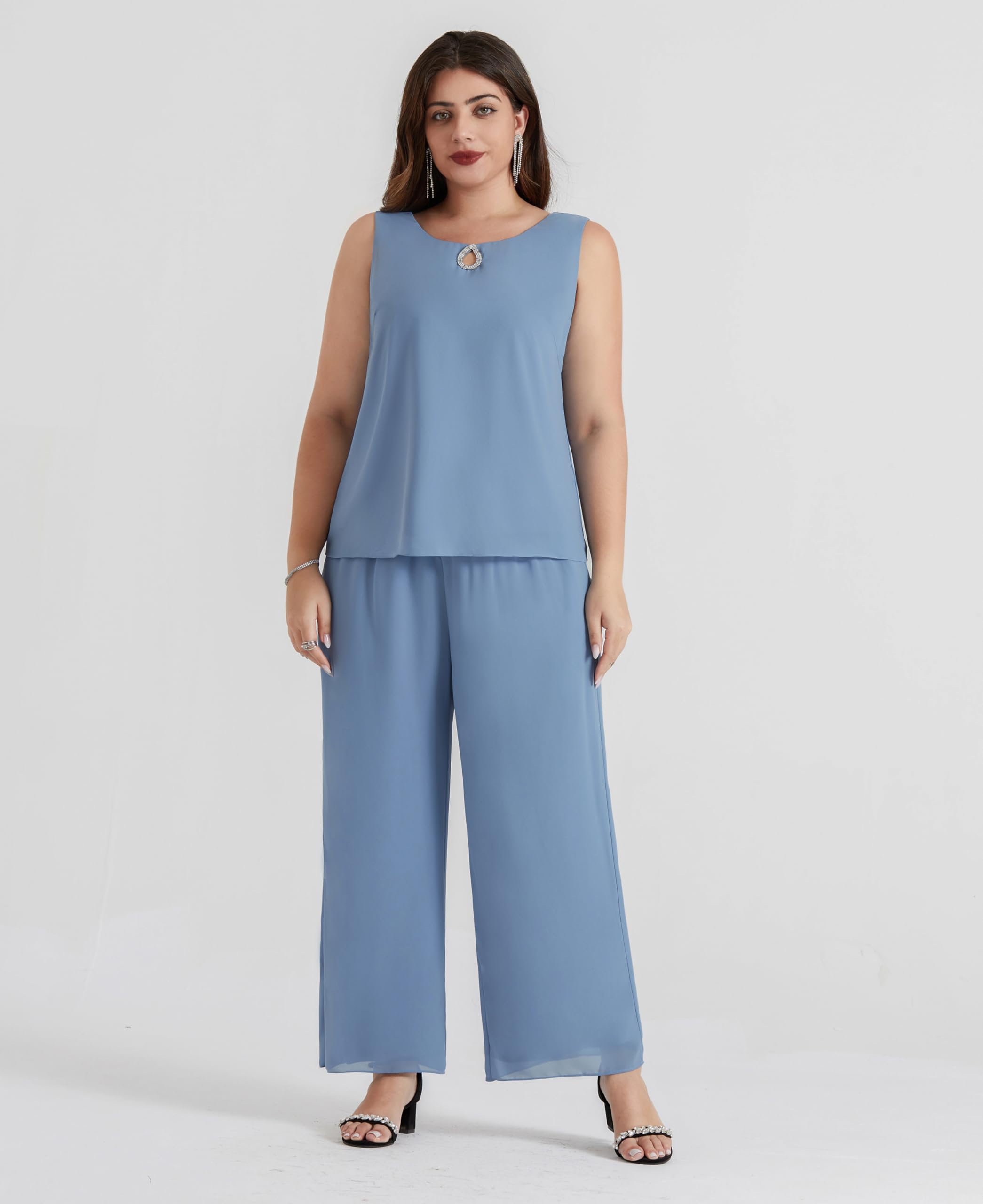 Hanna Nikole Tailleur Pantalon pour M Re De La Mari E Ensemble 3 Pi Ces en Mousseline De Soie Grande Taille avec Couches Volants Robe D Invit De Mariage