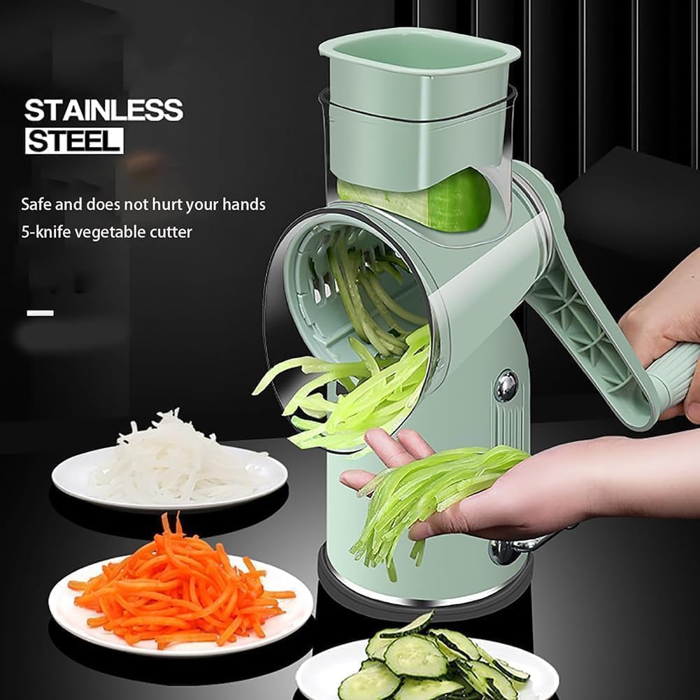 5 in 1 Food Chopper, 5 In 1 Hand Crank Food Chopper Slices, 5 In 1 Rotary Grater, Rotary Cheese Grater Vegetable Slicer, Easy To Clean Kitchen Gadgets (Green)